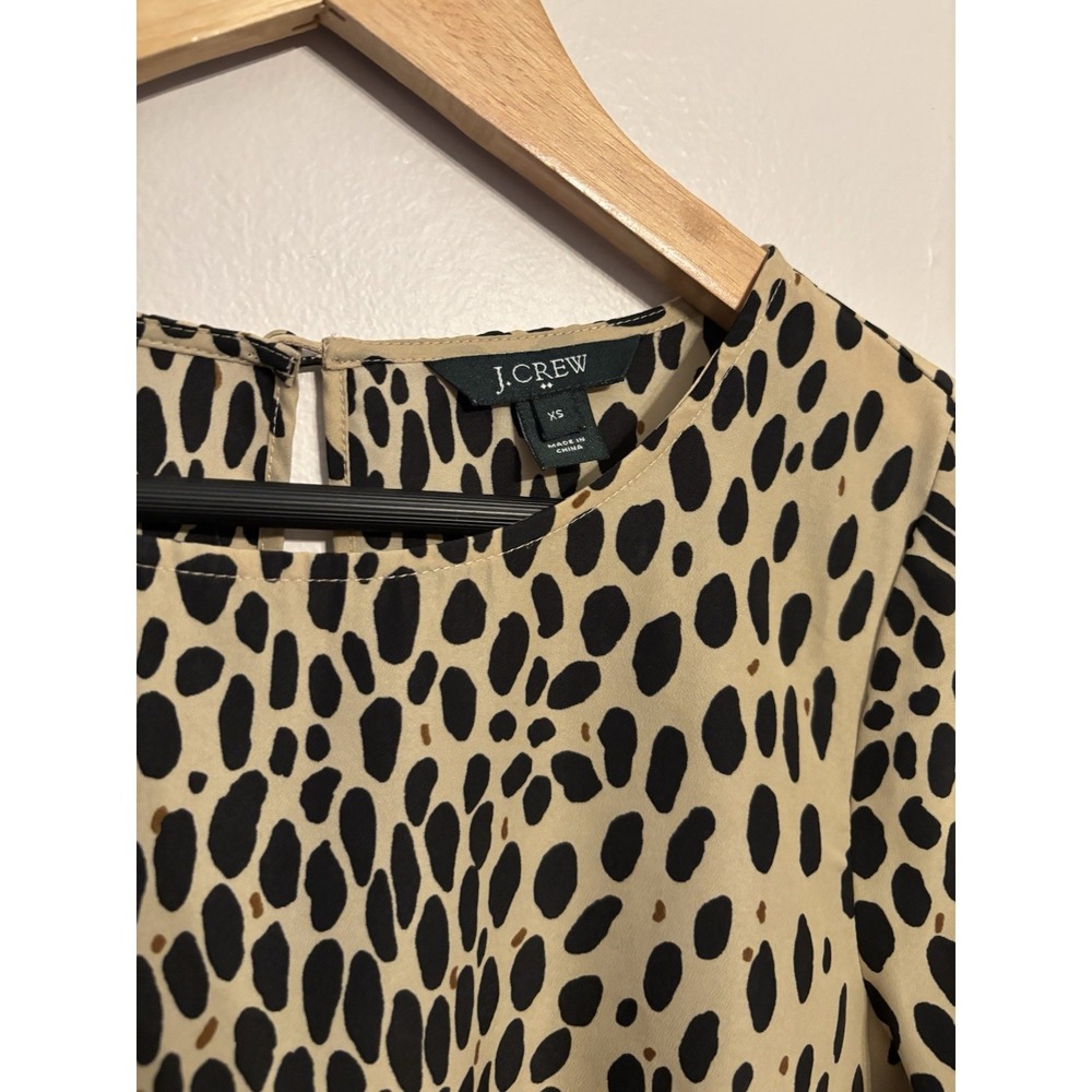 J.CREW Women's Brown Black Animal Print Leopard 3/4 Sleeve Shirt Blouse Size XS - Picture 4 of 6